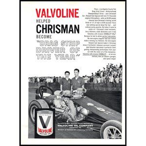1961 Valvoline Motor Oil Can Vintage Print Ad Chrisman Drag Strip Race Wall Art